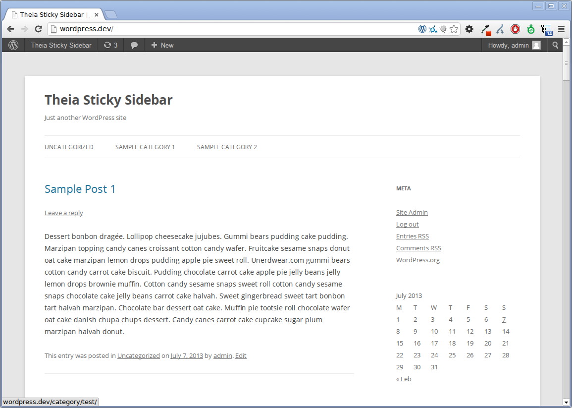 Theia Sticky Sidebar admin page