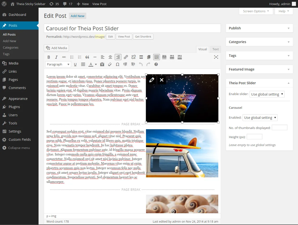 Editing an image inside the post editor