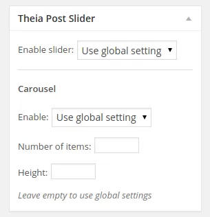 Carousel settings on a post