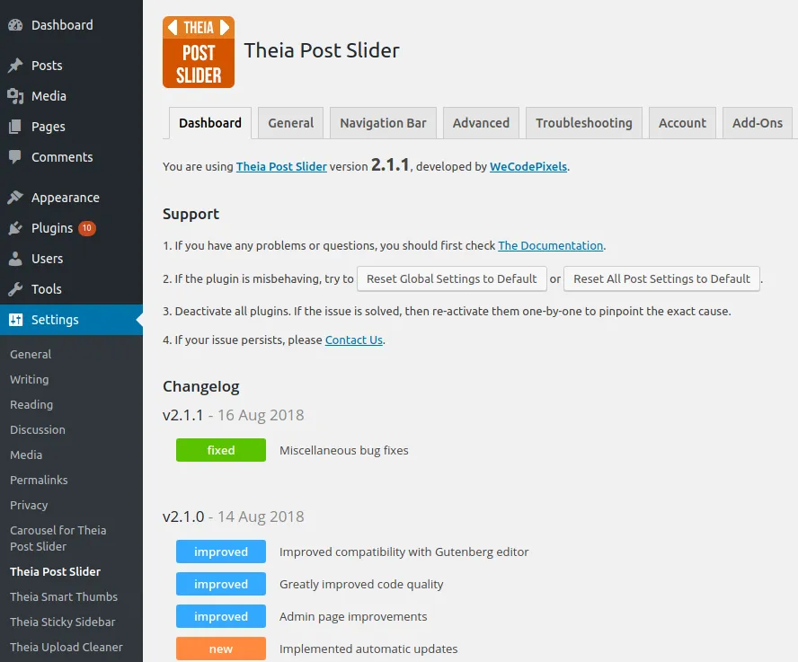 Theia Post Slider Live Preview