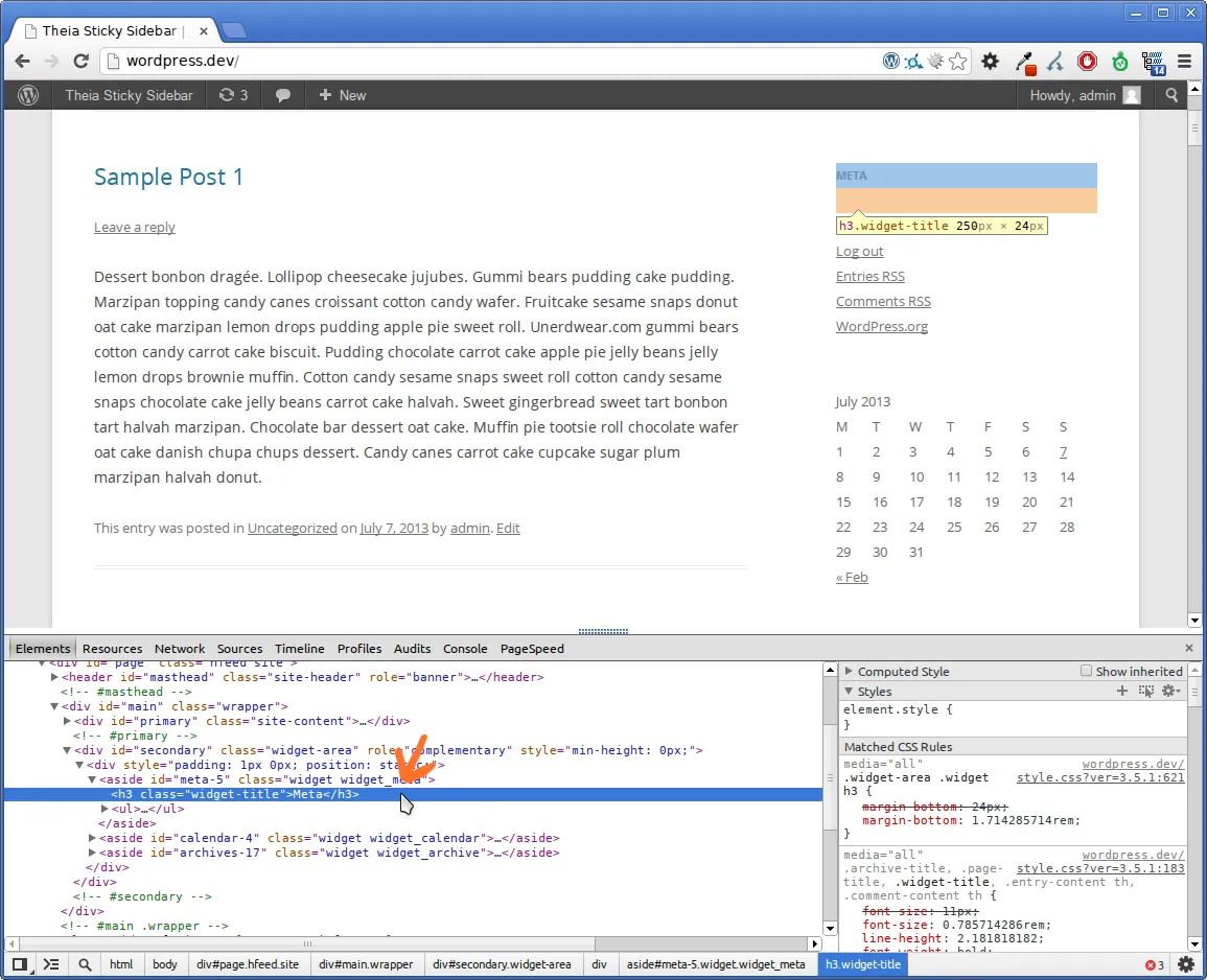 The selected element in the Developer Tools