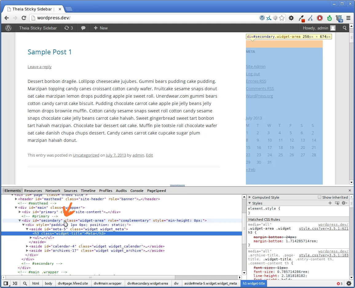 The sidebar element highlighted
