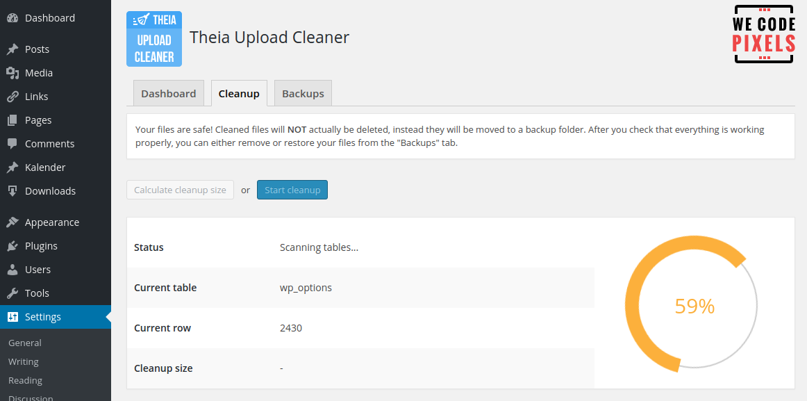 Theia Upload Cleaner admin page